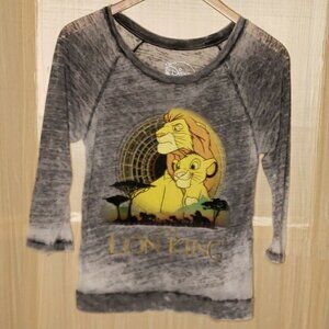Disney Womens The Lion King 3/4 Sleeve Grey Black Burnout Top Medium